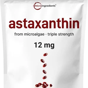 Astaxanthin 12mg with MCT Oil, Premium Astaxanthin Antioxidant Supplements Fresh Microalgae Source,